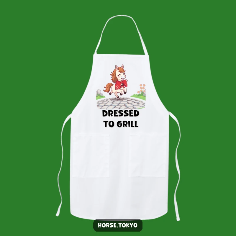 Funny Joyful Horse Apron - Red Kimono Kitchen Path Humor Gift