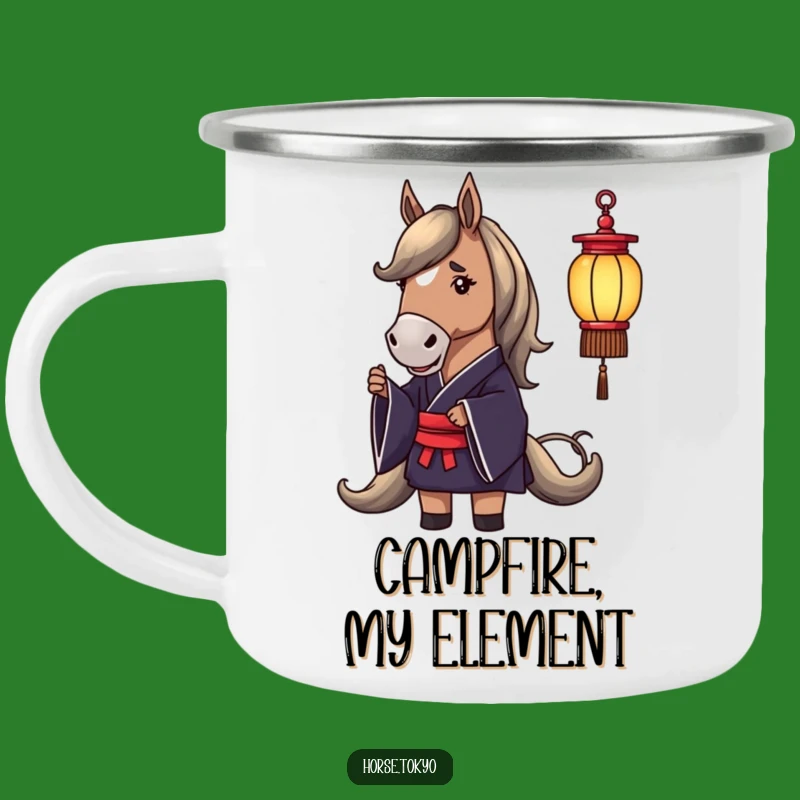 Funny Horse Kimono Camping Mug: Rugged Equine Art for Outdoor Fun
