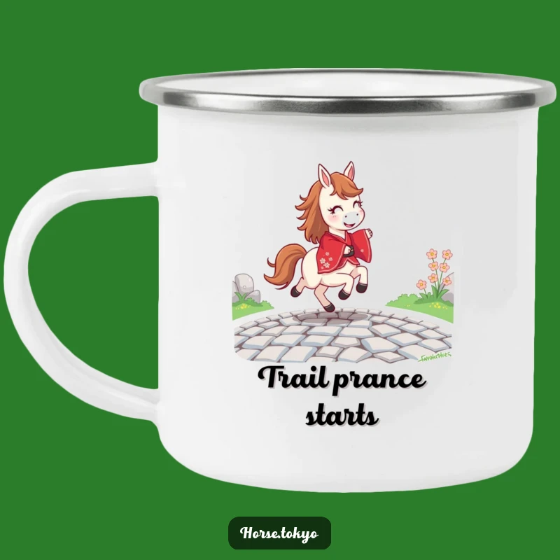 Funny Joyful Horse Camping Mug - Red Kimono Path Adventure Humor Gift