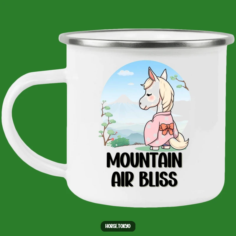 Funny Serene Horse Camping Mug - Pastel Kimono Mountain Adventure Humor Gift