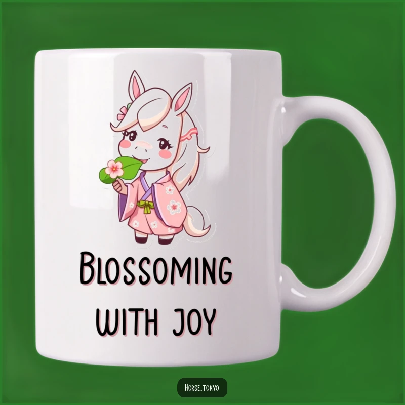 Funny Cherry Blossom Horse Mug: Happy Munching Character Gift
