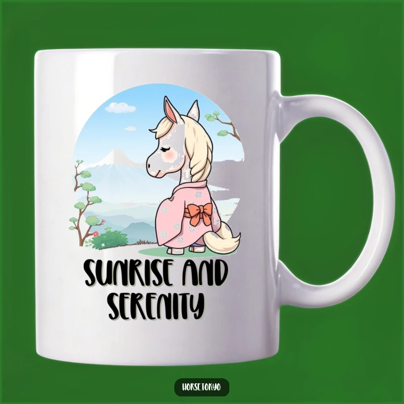 Funny Serene Horse Kimono Mug - Mountain Gaze Calm Humor Gift