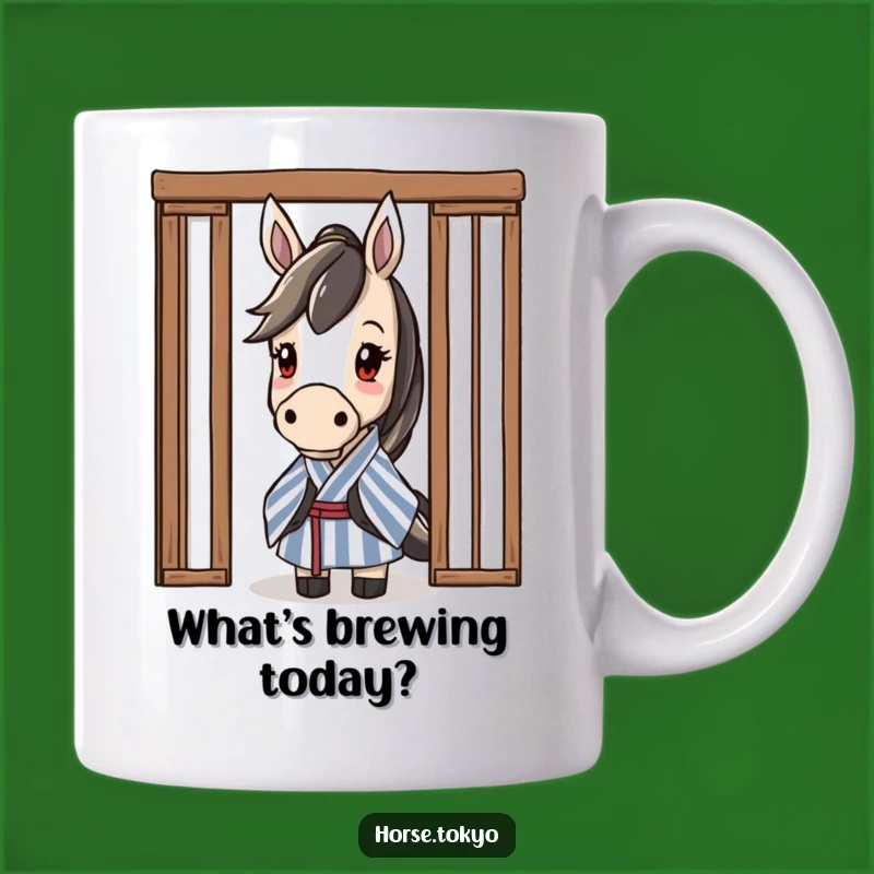 Funny Striped Kimono Horse Mug: Curious Peeking Character Gift