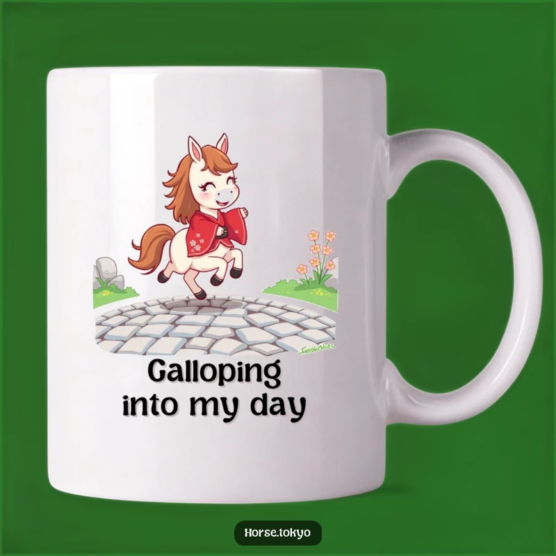 Funny Joyful Horse Kimono Mug - Prancing Path Oriental Humor Gift