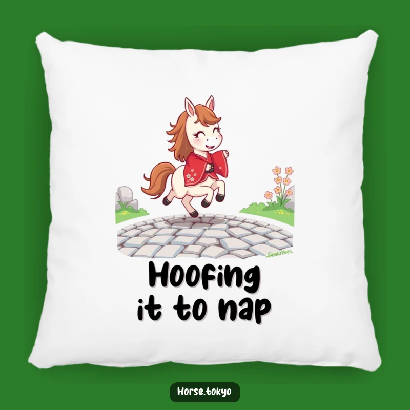 Funny Joyful Horse Pillow - Red Kimono Prancing Decor Humor Gift