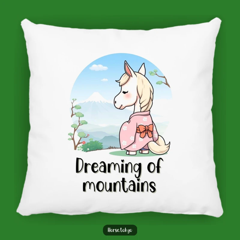 Funny Serene Horse Pillow - Pastel Kimono Mountain Decor Humor Gift