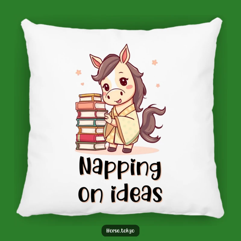 Funny Mischievous Horse Pillow - Patterned Kimono Book Decor Humor Gift