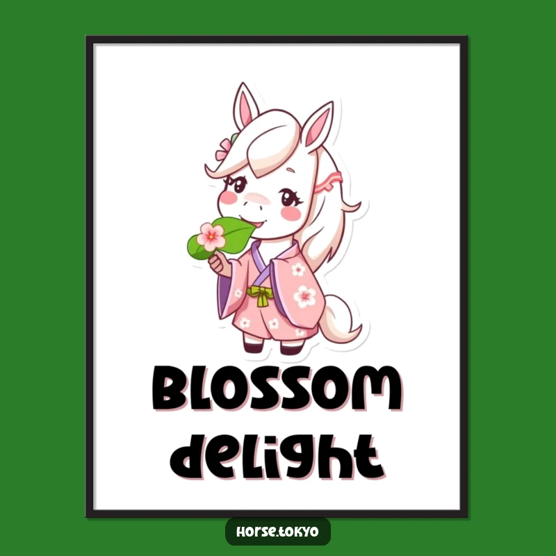 Funny Cherry Blossom Horse Digital Print: Cheerful Happy Art Gift