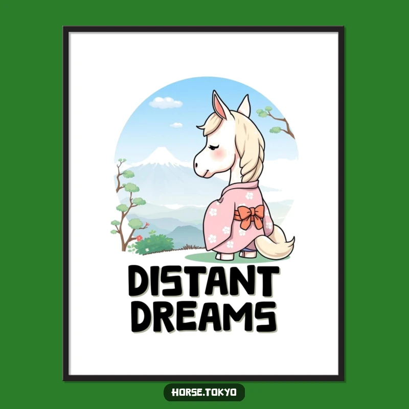 Funny Serene Horse Digital Art - Pastel Kimono Mountain Decor Humor Gift