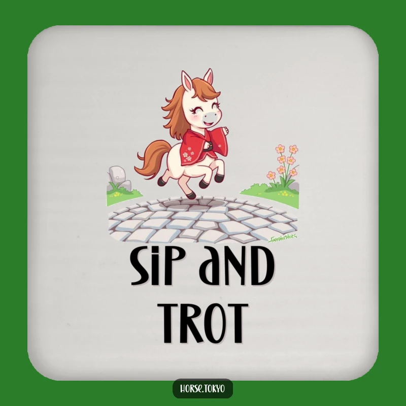 Funny Joyful Horse Coaster - Red Kimono Path Drink Humor Gift