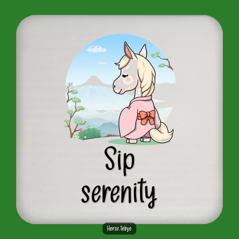 Funny Serene Horse Coaster - Pastel Kimono Mountain Drink Humor Gift