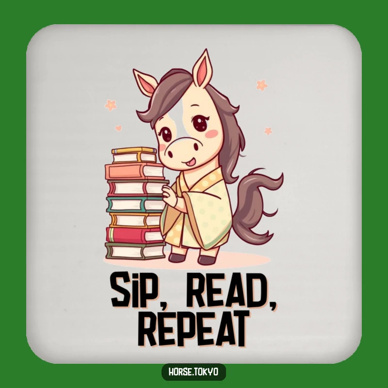 Funny Mischievous Horse Coaster - Patterned Kimono Book Drink Humor Gift