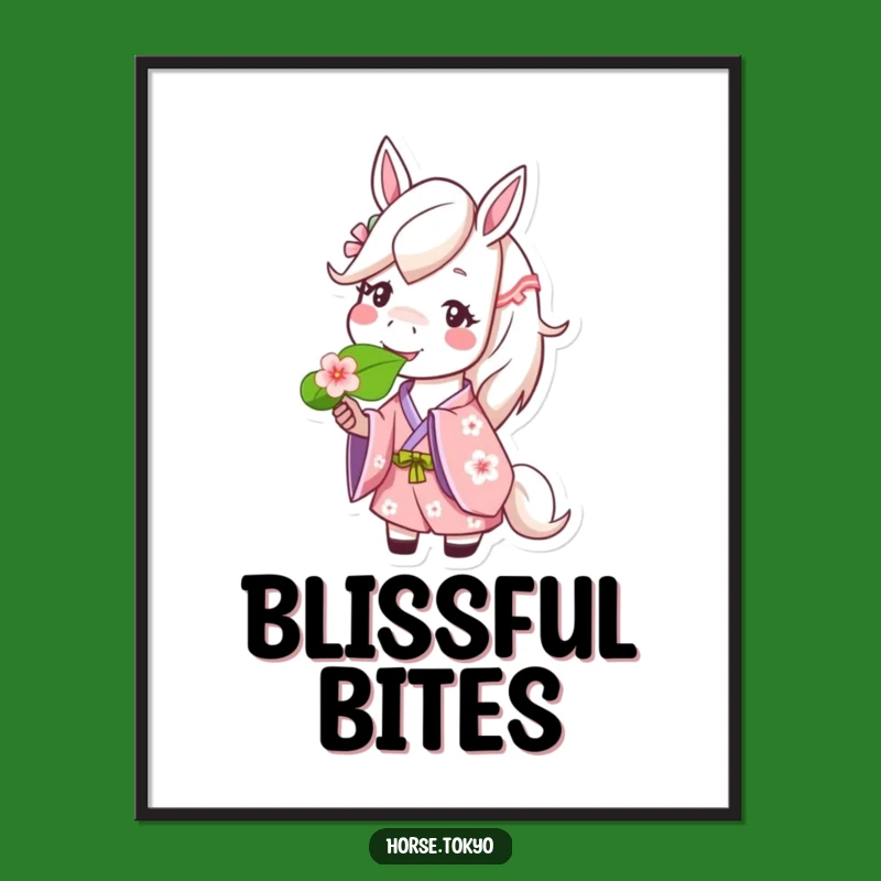 Funny Cherry Blossom Horse Poster: Cheerful Art for Happy Spaces Gift