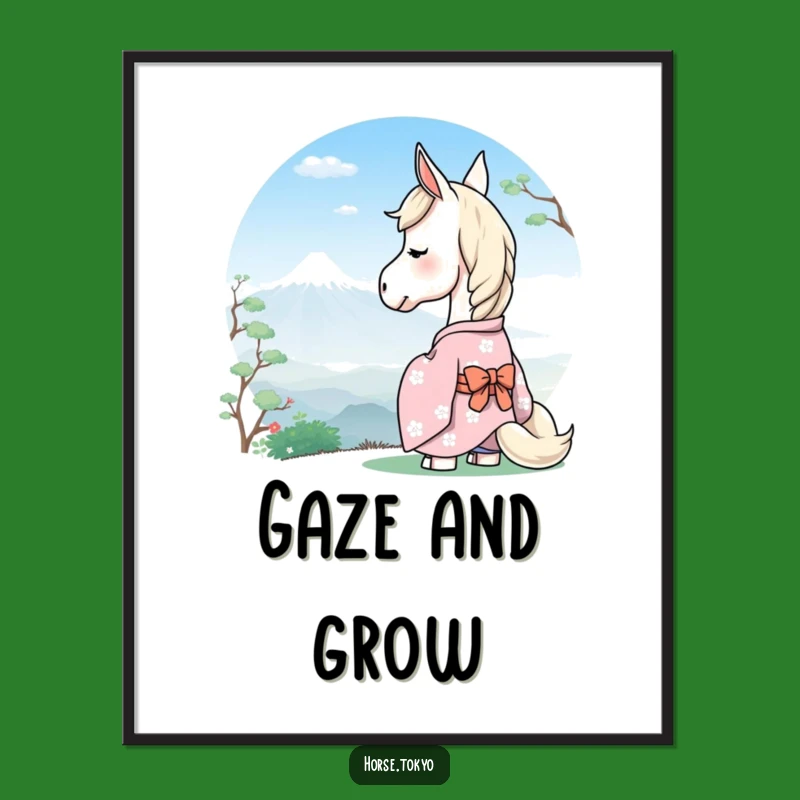 Funny Serene Horse Poster - Pastel Kimono Mountain Art Humor Gift