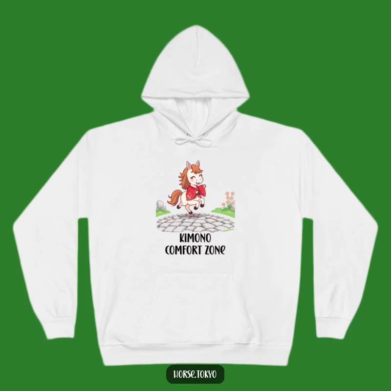 Funny Joyful Horse Hoodie - Red Kimono Cobblestone Path Comfort Gift