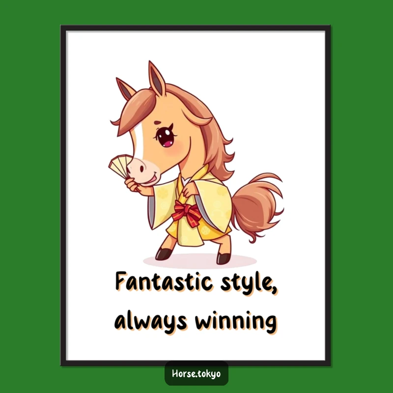 Free Printable Horse Wall Art: Stylish Golden Kimono Horse Fan Pose Downloadable Art