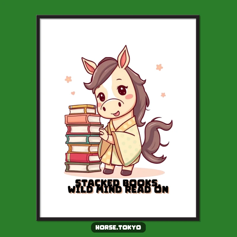 Free Printable Mischievous Horse Wall Art - Funny Book Stack Downloadable Decor