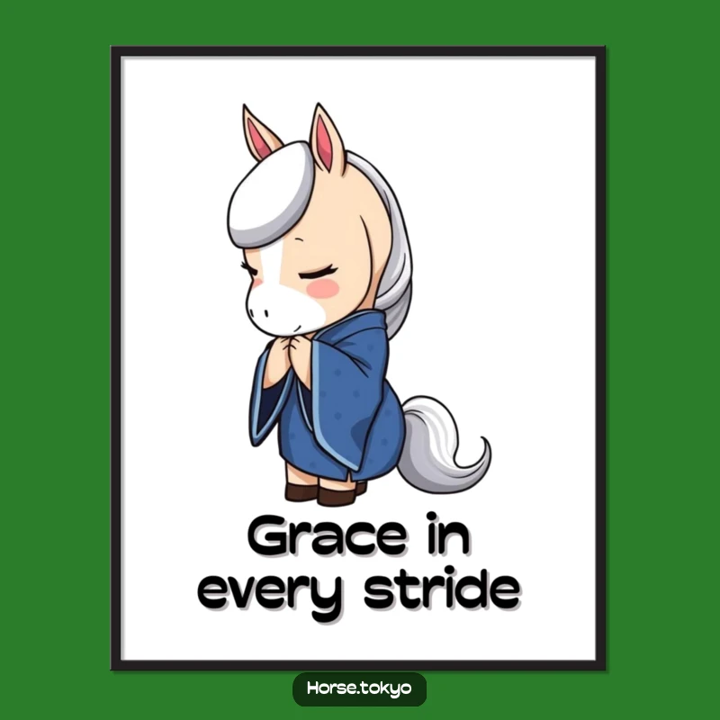 Free Printable Horse Wall Art: Elegant Blue Kimono Horse Bowing Downloadable Art