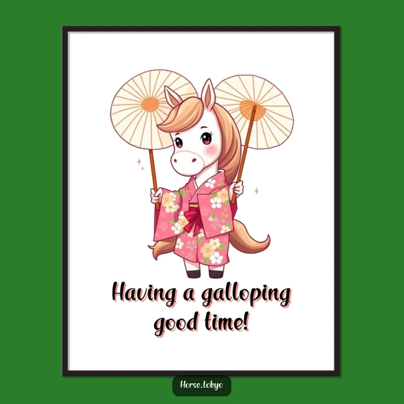 Free Printable Horse Wall Art: Funny Floral Kimono Twirling Parasol Downloadable Art
