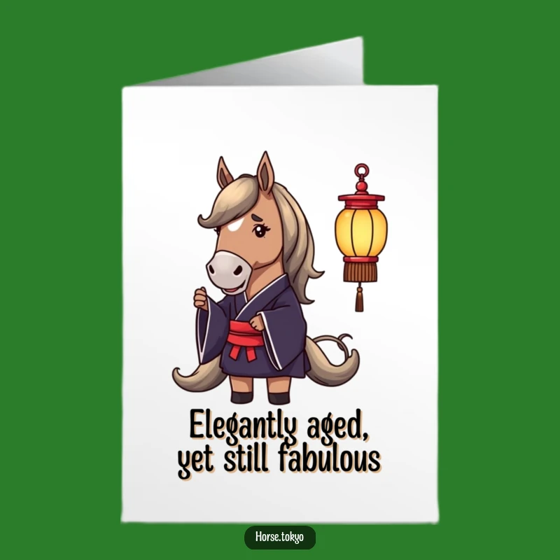 Free Printable Horse Birthday Card: Dignified Kimono Lantern Humor Downloadable Gift