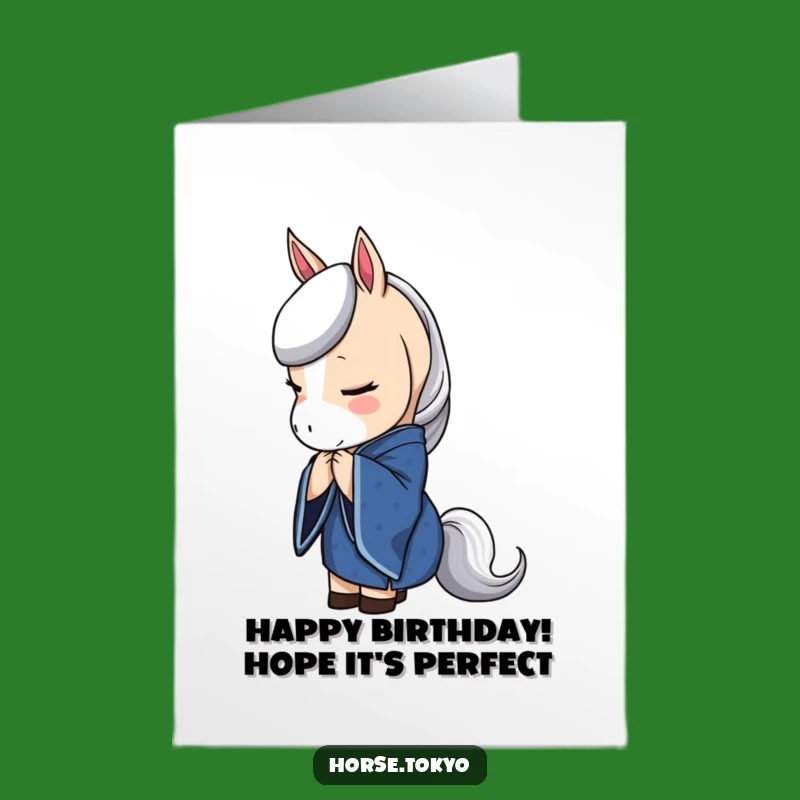 Free Printable Horse Birthday Card: Elegant Blue Kimono Horse Bowing Downloadable Gift