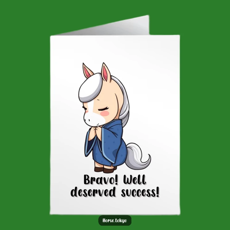 Free Printable Horse Congrats Card: Elegant Blue Kimono Horse Bowing Downloadable