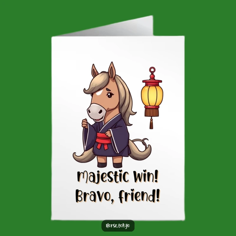 Free Printable Horse Congratulations Card: Dignified Kimono Lantern Humor Downloadable Gift