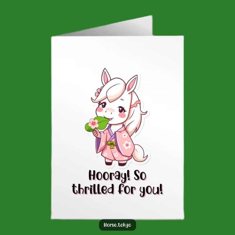 Free Printable Horse Congrats Card: Happy Cherry Blossom Kimono Horse Downloadable