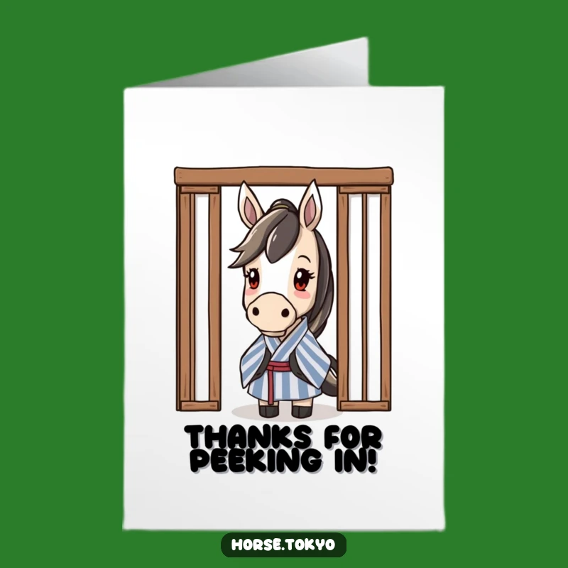 Free Printable Horse Thank You Card: Curious Striped Kimono Horse Peeking Downloadable