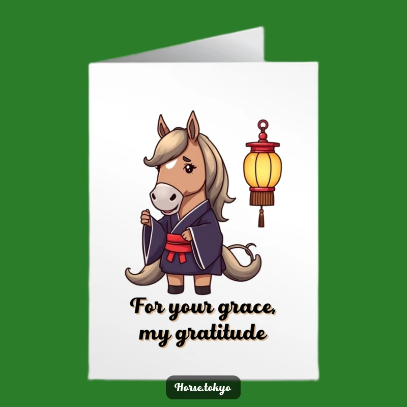 Free Printable Horse Thank You Card: Dignified Kimono Lantern Humor Downloadable Gift