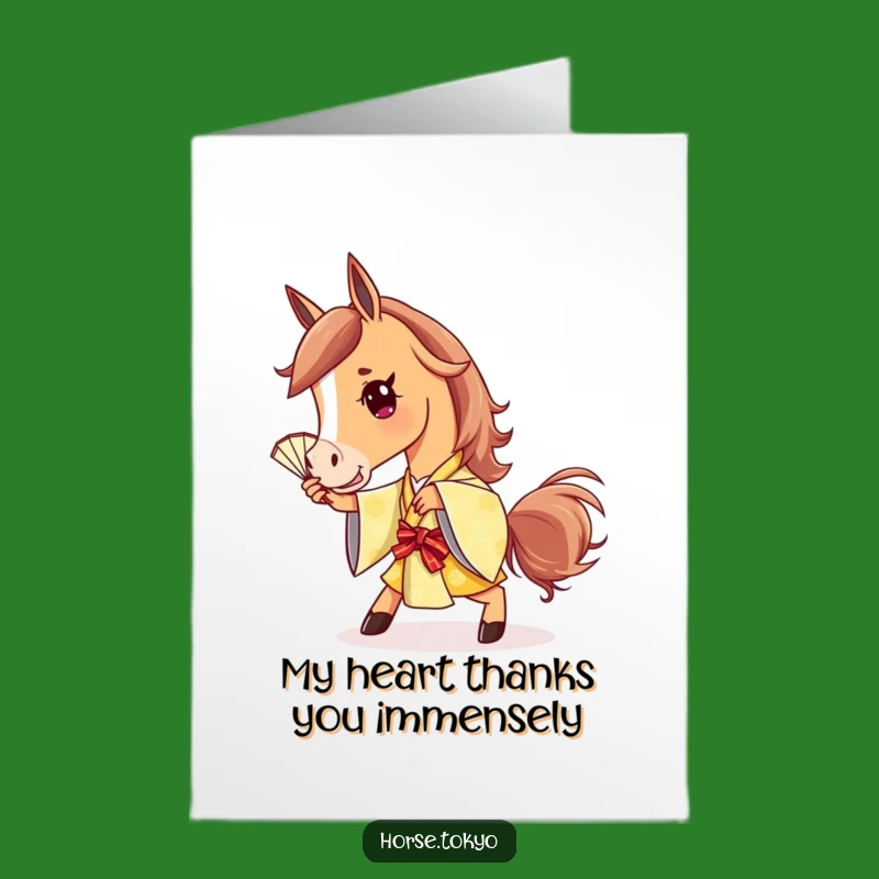 Free Printable Horse Thank You Card: Stylish Golden Kimono Horse Fan Pose Downloadable