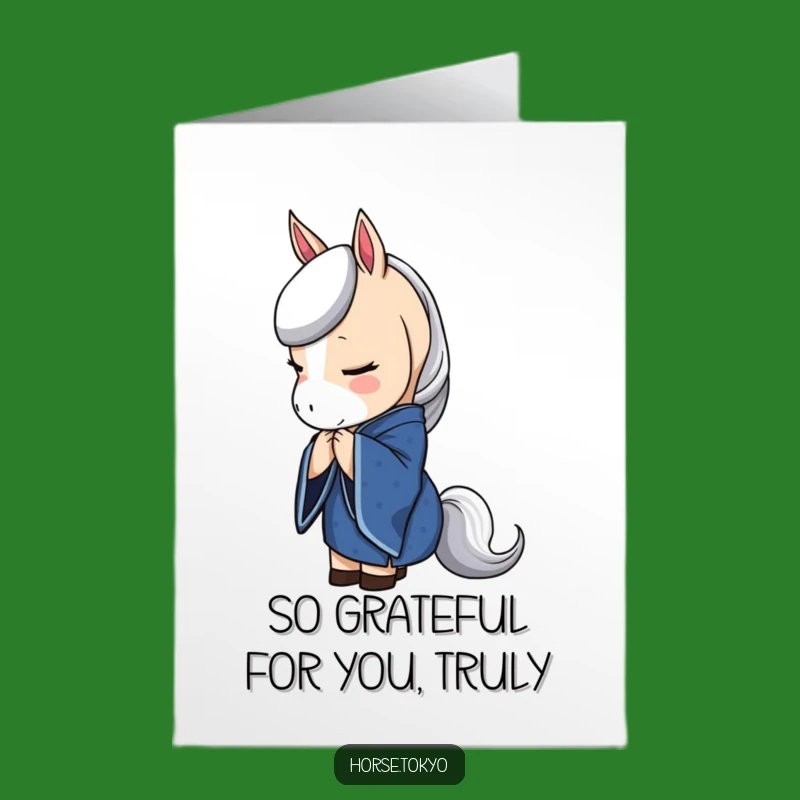 Free Printable Horse Thank You Card: Elegant Blue Kimono Horse Bowing Downloadable
