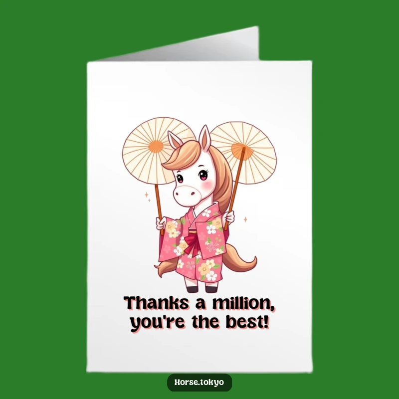 Free Printable Horse Thank You Card: Funny Floral Kimono Twirling Parasol Downloadable