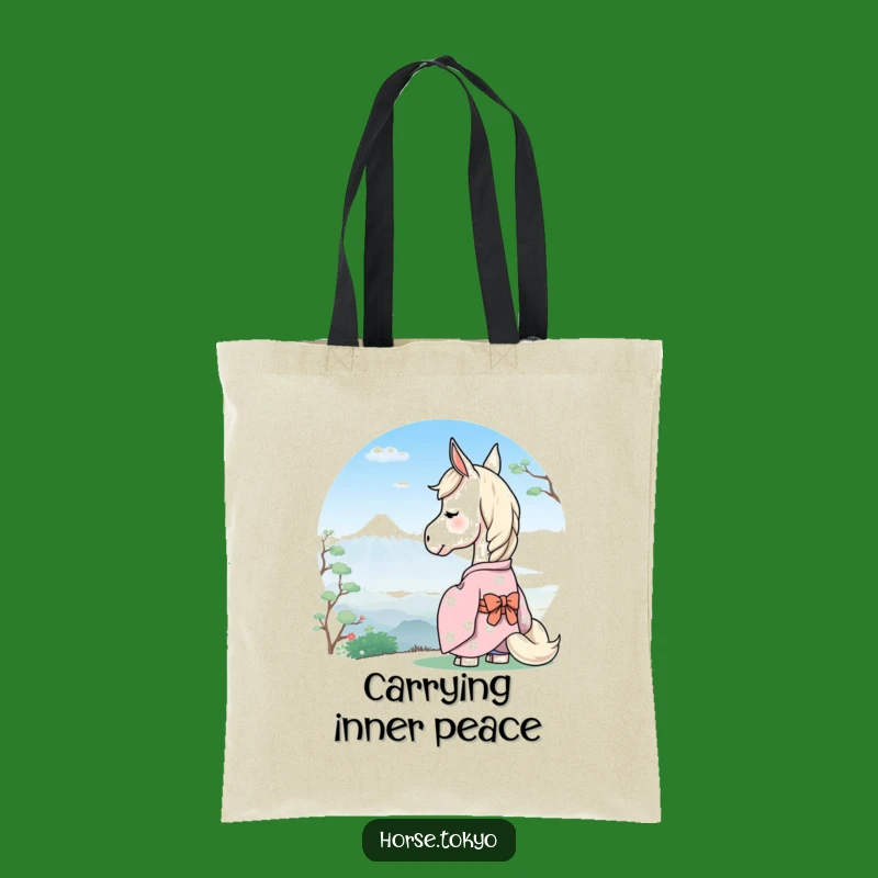 Funny Serene Horse Tote Bag - Pastel Kimono Mountain Shopping Humor Gift