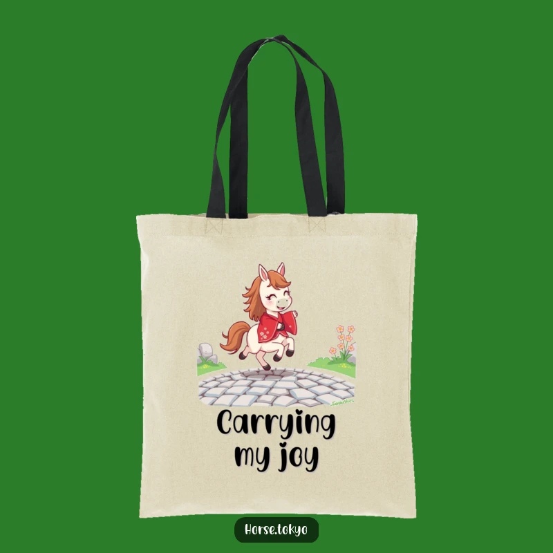 Funny Joyful Horse Tote Bag - Red Kimono Path Shopping Humor Gift