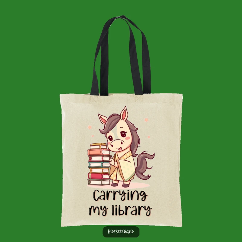 Funny Mischievous Horse Tote Bag - Patterned Kimono Book Shopping Humor Gift